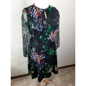 D2S Vtg mod Floral sheer Sleeve Sheath Aline L XL
